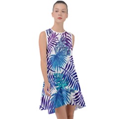 Blue Tropical Leaves Frill Swing Dress by goljakoff