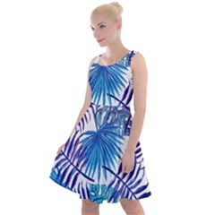 Blue Tropical Leaves Knee Length Skater Dress by goljakoff