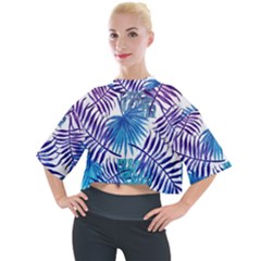 Blue Tropical Leaves Mock Neck Tee by goljakoff