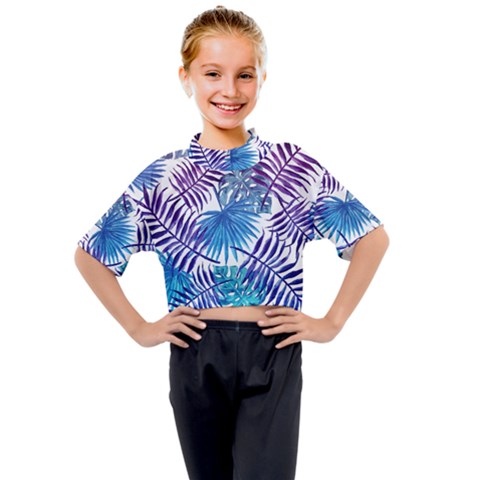 Blue Tropical Leaves Kids Mock Neck Tee by goljakoff