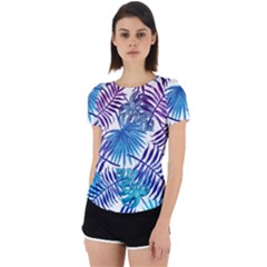 Blue Tropical Leaves Back Cut Out Sport Tee by goljakoff