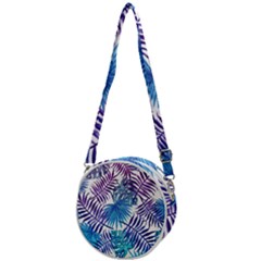 Blue Tropical Leaves Crossbody Circle Bag by goljakoff