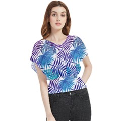 Blue Tropical Leaves Butterfly Chiffon Blouse