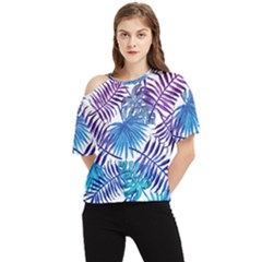 Blue Tropical Leaves One Shoulder Cut Out Tee by goljakoff