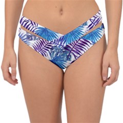 Blue Tropical Leaves Double Strap Halter Bikini Bottom by goljakoff