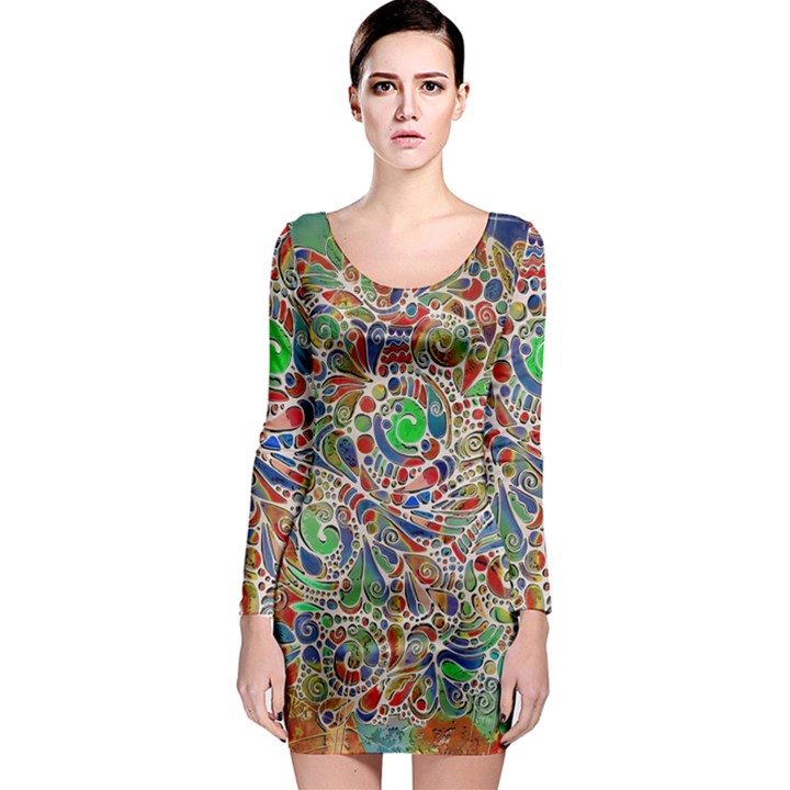 Pop Art - Spirals World 1 Long Sleeve Bodycon Dress