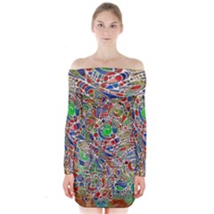 Pop Art - Spirals World 1 Long Sleeve Off Shoulder Dress by EDDArt