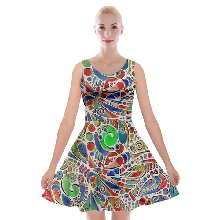 Pop Art - Spirals World 1 Velvet Skater Dress