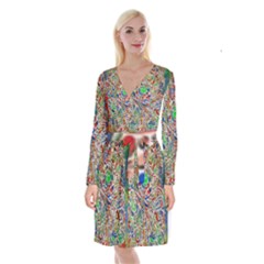 Pop Art - Spirals World 1 Long Sleeve Velvet Front Wrap Dress