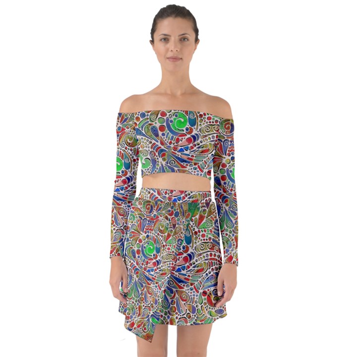 Pop Art - Spirals World 1 Off Shoulder Top with Skirt Set