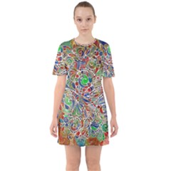 Pop Art - Spirals World 1 Sixties Short Sleeve Mini Dress by EDDArt