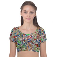 Pop Art - Spirals World 1 Velvet Short Sleeve Crop Top  by EDDArt