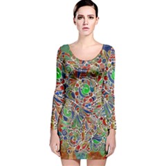 Pop Art - Spirals World 1 Long Sleeve Velvet Bodycon Dress