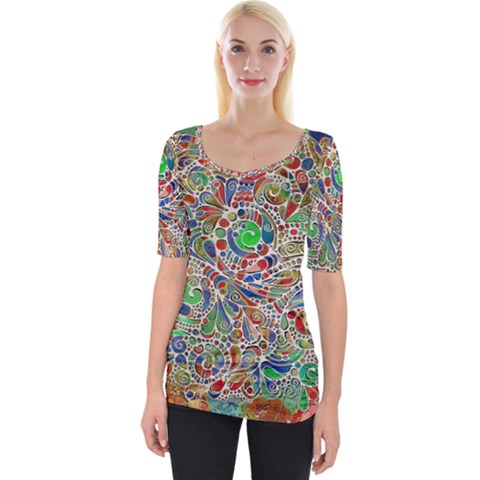 Pop Art - Spirals World 1 Wide Neckline Tee by EDDArt