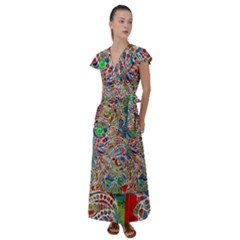 Pop Art - Spirals World 1 Flutter Sleeve Maxi Dress by EDDArt