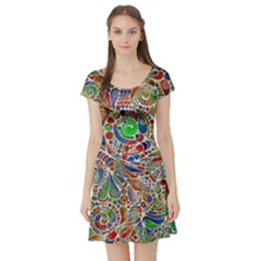 Pop Art - Spirals World 1 Short Sleeve Skater Dress by EDDArt