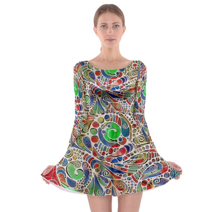 Pop Art - Spirals World 1 Long Sleeve Skater Dress