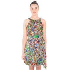 Pop Art - Spirals World 1 Halter Collar Waist Tie Chiffon Dress