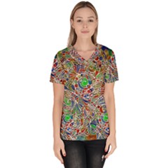 Pop Art - Spirals World 1 Women s V-neck Scrub Top by EDDArt