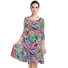 Pop Art - Spirals World 1 Quarter Sleeve Waist Band Dress by EDDArt