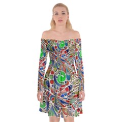 Pop Art - Spirals World 1 Off Shoulder Skater Dress by EDDArt