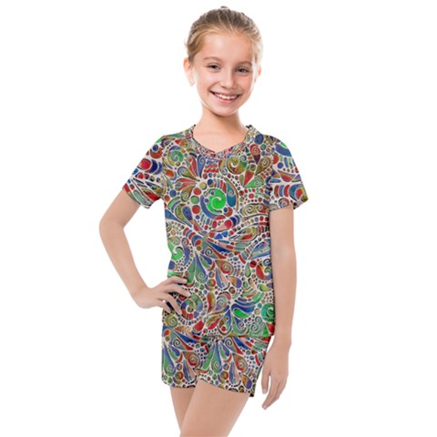 Pop Art - Spirals World 1 Kids  Mesh Tee And Shorts Set by EDDArt