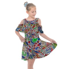 Pop Art - Spirals World 1 Kids  Shoulder Cutout Chiffon Dress by EDDArt