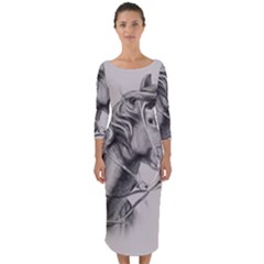 Custom Horse Quarter Sleeve Midi Bodycon Dress by HermanTelo