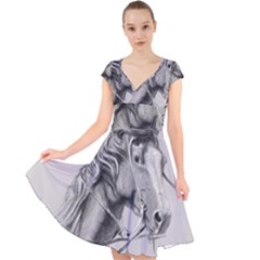 Custom Horse Cap Sleeve Front Wrap Midi Dress by HermanTelo