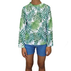 Green Tropical Leaves Kids  Long Sleeve Swimwear by goljakoff