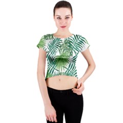 Green Tropical Leaves Crew Neck Crop Top by goljakoff