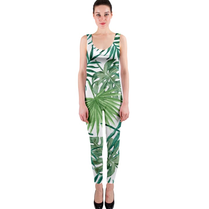 Green tropical leaves One Piece Catsuit