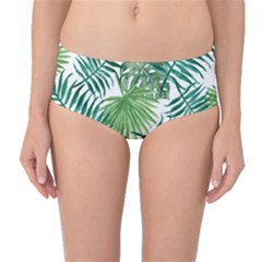 Green Tropical Leaves Mid-waist Bikini Bottoms by goljakoff