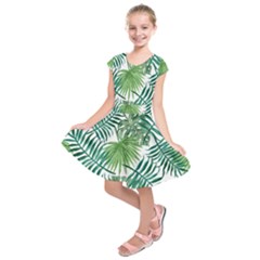 Green Tropical Leaves Kids  Short Sleeve Dress by goljakoff