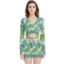 Green tropical leaves Velvet Wrap Crop Top and Shorts Set View1