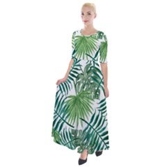 Green Tropical Leaves Half Sleeves Maxi Dress by goljakoff