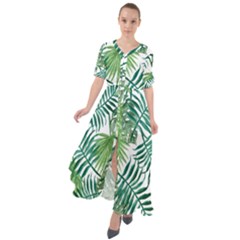 Green Tropical Leaves Waist Tie Boho Maxi Dress by goljakoff