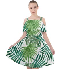 Green Tropical Leaves Cut Out Shoulders Chiffon Dress by goljakoff