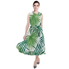 Green Tropical Leaves Round Neck Boho Dress by goljakoff