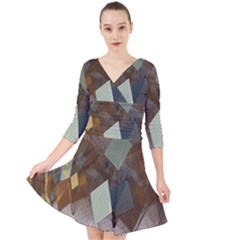 Geometry Diamond Quarter Sleeve Front Wrap Dress by Sparkle