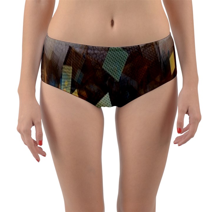 Geometry Diamond Reversible Mid-Waist Bikini Bottoms