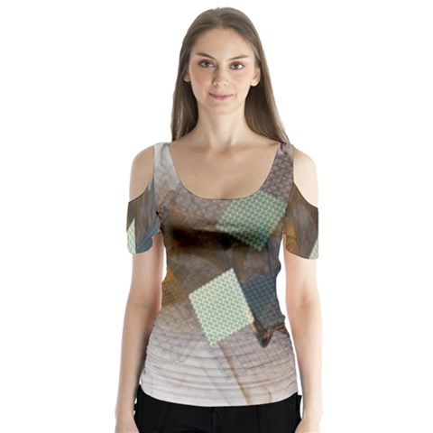 Digital Geometry Butterfly Sleeve Cutout Tee  by Sparkle