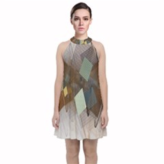 Geometry Diamond Velvet Halter Neckline Dress  by Sparkle