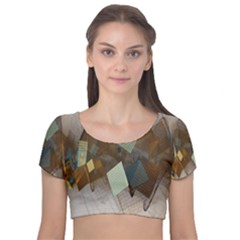 Geometry Diamond Velvet Short Sleeve Crop Top 