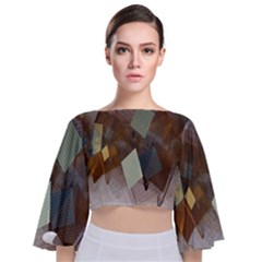 Geometry Diamond Tie Back Butterfly Sleeve Chiffon Top