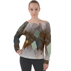 Digital Geometry Off Shoulder Long Sleeve Velour Top by Sparkle