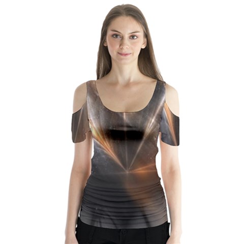 Digital Geometry Butterfly Sleeve Cutout Tee  by Sparkle