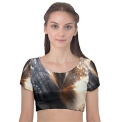 Geometry Diamond Velvet Short Sleeve Crop Top  by Sparkle