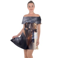 Digital Geometry Off Shoulder Velour Dress by Sparkle