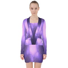 Violet Spark V-neck Bodycon Long Sleeve Dress by Sparkle